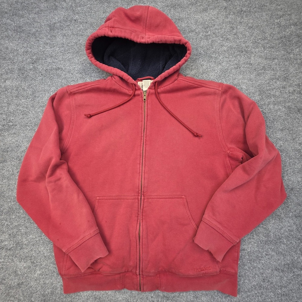 LL Bean Katahdin Iron Works Jacket Mens Medium Red Sherpa Lined Zip Hoodie